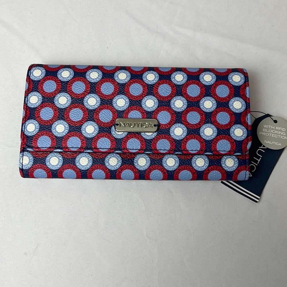 Nautica Deep Sea Dive Money Manager Wallet Red Blue 7.5”x3.5”